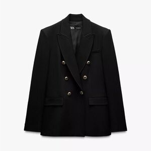 Zara Women's tailored double breast  Black Blazer with Gold Buttons